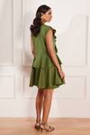 Shop_tara and i_Green 100% Hemp Closed Round Ruffle Mini Dress _at_Aza_Fashions