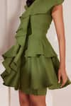 Buy_tara and i_Green 100% Hemp Closed Round Ruffle Mini Dress _Online_at_Aza_Fashions