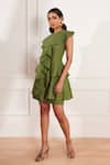 Shop_tara and i_Green 100% Hemp Closed Round Ruffle Mini Dress _Online_at_Aza_Fashions