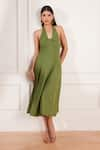 Buy_tara and i_Green 100% Hemp Halter Midi Dress _at_Aza_Fashions