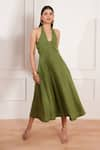 Buy_tara and i_Green 100% Hemp Halter Midi Dress _Online_at_Aza_Fashions