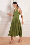 Shop_tara and i_Green 100% Hemp Halter Midi Dress _Online_at_Aza_Fashions