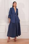 Buy_tara and i_Blue 100% Hemp Lapel Moroccan Single Button Jacket _at_Aza_Fashions