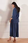 Shop_tara and i_Blue 100% Hemp Lapel Moroccan Single Button Jacket _at_Aza_Fashions