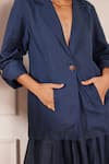 Buy_tara and i_Blue 100% Hemp Lapel Moroccan Single Button Jacket _Online_at_Aza_Fashions