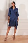 Buy_tara and i_Blue 100% Hemp Lapel Wrap Jacket Dress _at_Aza_Fashions