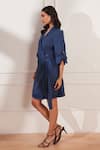 Buy_tara and i_Blue 100% Hemp Lapel Wrap Jacket Dress _Online_at_Aza_Fashions