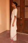 Urbankali_Off White Cotton Flex Plain V-neck Aster Asymmetric Criss Cross Top With Pant _at_Aza_Fashions