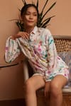 Urbankali_Multi Color Viscose Muslin Print Floral Collar Yasmin Shirt With Shorts _at_Aza_Fashions