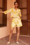 Buy_Urbankali_Yellow Viscose Muslin Print Ornamental V-neck Summer Crop Top With Pant _at_Aza_Fashions