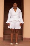 Shop_Urbankali_White Cotton Linen Lapel Collar Rae Peplum Shirt With Shorts _at_Aza_Fashions