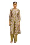 Urbankali_Green Viscose Muslin Print Floral Round Adhira Garden Kurta With Pant _Online_at_Aza_Fashions