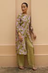 Urbankali_Green Viscose Muslin Print Floral Round Adhira Garden Kurta With Pant _at_Aza_Fashions