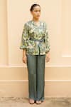 Buy_Urbankali_Green Viscose Muslin Print Botanical Lapel Aesha Shirt With Pant _at_Aza_Fashions