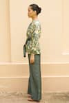 Shop_Urbankali_Green Viscose Muslin Print Botanical Lapel Aesha Shirt With Pant 