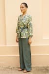 Urbankali_Green Viscose Muslin Print Botanical Lapel Aesha Shirt With Pant _Online