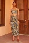 Buy_Urbankali_Green Viscose Muslin Print Floral Square Amoli Crop Top With Skirt _at_Aza_Fashions