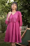 Buy_Urbankali_Pink Malai Chanderi Embroidery Thread Sailor Collar Dreamer Dress _Online_at_Aza_Fashions