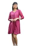 Urbankali_Pink Malai Chanderi Embroidery Thread Sailor Collar Dreamer Dress _at_Aza_Fashions