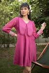 Shop_Urbankali_Pink Malai Chanderi Embroidery Thread Sailor Collar Dreamer Dress 