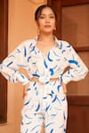 Urbankali_Blue Viscose Muslin Print Abstract Collar Cassia Shirt With Pant _at_Aza_Fashions