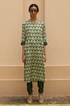 Buy_Urbankali_Green Viscose Muslin Print Floral Round Aahna Kurta With Pant _at_Aza_Fashions