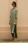 Shop_Urbankali_Green Viscose Muslin Print Floral Round Aahna Kurta With Pant _at_Aza_Fashions