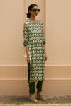 Buy_Urbankali_Green Viscose Muslin Print Floral Round Aahna Kurta With Pant _Online_at_Aza_Fashions