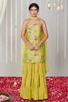 Buy_Blooming Threads_Green Kurta And Sharara Cotton Silk Printed Floral Square Bagicha Set _at_Aza_Fashions