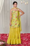 Blooming Threads_Green Kurta And Sharara Cotton Silk Printed Floral Square Bagicha Set _Online_at_Aza_Fashions