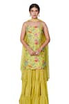 Shop_Blooming Threads_Green Kurta And Sharara Cotton Silk Printed Floral Square Bagicha Set _Online_at_Aza_Fashions