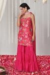 Blooming Threads_Pink Kurta And Sharara Cotton Silk Printed Floral Square Bagicha Tiered Set _at_Aza_Fashions