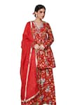 Shop_Blooming Threads_Red Kurta And Sharara Georgette Printed Floral V Neck Bagicha Embroidered Set _Online_at_Aza_Fashions