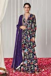 Buy_Blooming Threads_Purple Kurta And Sharara Georgette Printed Floral V Bagicha Embroidered Set _at_Aza_Fashions