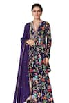 Blooming Threads_Purple Kurta And Sharara Georgette Printed Floral V Bagicha Embroidered Set _Online_at_Aza_Fashions