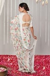 Shop_Blooming Threads_White Saree Georgette Printed Floral V Neck Bagicha With Blouse _at_Aza_Fashions