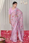 Buy_Blooming Threads_Purple Saree Georgette Printed Floral V Neck Bagicha With Blouse _at_Aza_Fashions