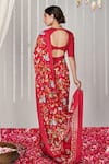 Shop_Blooming Threads_Red Saree Georgette Printed Floral V Bagicha Polka Dot Border With Blouse _at_Aza_Fashions