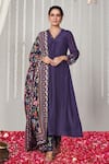 Buy_Blooming Threads_Purple Kurta And Pant Cotton Silk Printed Polka Dot V Neck Bagicha Set _at_Aza_Fashions