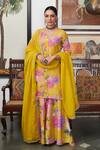 Buy_Blooming Threads_Yellow Kurta And Sharara Cotton Silk Printed Floral V Nargis Straight Set _at_Aza_Fashions