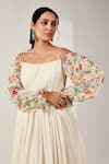 Buy_Blooming Threads_White Georgette Print Polka Bloom Square Neck Bagicha Dot Cold Shoulder Dress _Online_at_Aza_Fashions