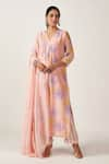 Buy_Blooming Threads_Pink Cotton Silk Print Bloom V Neck Bagicha Blossom Kurta Pant Set _at_Aza_Fashions