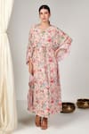 Buy_Blooming Threads_Pink Cotton Silk Print Bagicha Gul V Neck Kaftan _at_Aza_Fashions