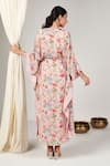 Shop_Blooming Threads_Pink Cotton Silk Print Bagicha Gul V Neck Kaftan _at_Aza_Fashions