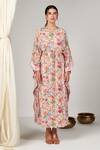 Blooming Threads_Pink Cotton Silk Print Bagicha Gul V Neck Kaftan _Online_at_Aza_Fashions