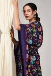 Blooming Threads_Blue Cotton Silk Print Bagicha Gul V Neck Gullista Kaftan _Online_at_Aza_Fashions