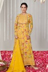 Buy_Blooming Threads_Yellow Georgette Print Bagicha Gul High Neck Bahar Anarkali Set _at_Aza_Fashions