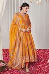 Buy_Blooming Threads_Orange Georgette Print Bagicha Phool V Neck Tiered Angarkha Anarkali Set _at_Aza_Fashions