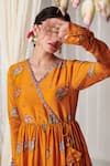 Blooming Threads_Orange Georgette Print Bagicha Phool V Neck Tiered Angarkha Anarkali Set _Online_at_Aza_Fashions