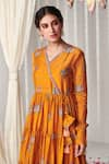 Buy_Blooming Threads_Orange Georgette Print Bagicha Phool V Neck Tiered Angarkha Anarkali Set _Online_at_Aza_Fashions